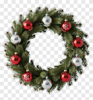 Christmas Wreath With Red And Silver Ornaments PNG