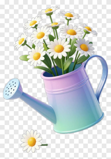 Watering Can With Daisies PNG
