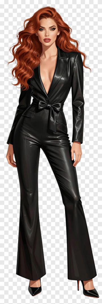 Stylish Woman In Black Jumpsuit PNG