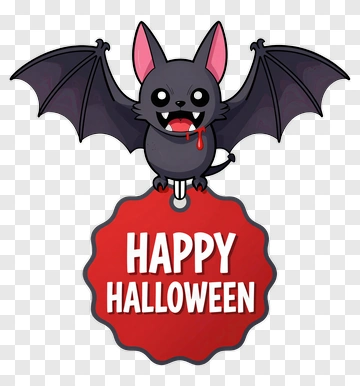 Cartoon Bat With Happy Halloween Sign PNG