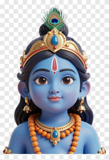 3D Blue Krishna Figure With Ornate Jewelry PNG