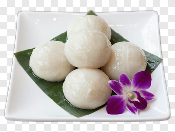 Plate Of White Dumplings With Orchid Flower PNG