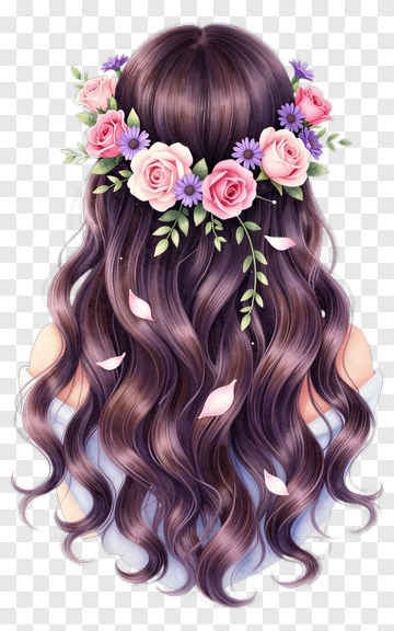 Long Hair With Floral Crown PNG