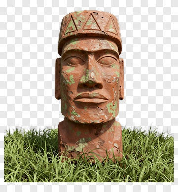 Stone Moai Statue In Grass PNG