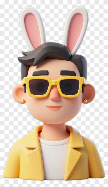 3D Cartoon Character With Bunny Ears And Sunglasses PNG