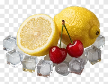 Lemon And Cherries With Ice Cubes PNG