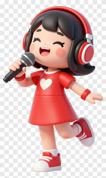 Cartoon Girl Singing With A Microphone PNG