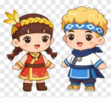 Cartoon Children In Traditional Costumes PNG