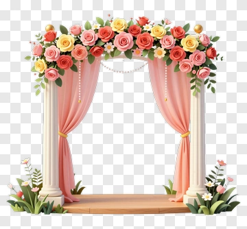 Floral Wedding Arch With Drapes PNG