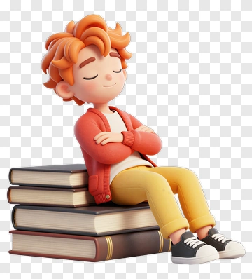 3D Boy Sitting On A Stack Of Books PNG