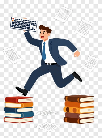 Businessman Jumping Over Stacked Books With A Keyboard PNG