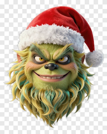 Cartoon Grinch Wearing A Santa Hat PNG