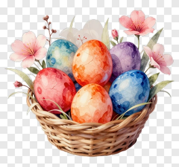 Colorful Easter Eggs In A Basket PNG