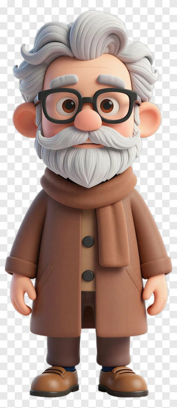 3D Cartoon Elderly Man In A Brown Coat PNG