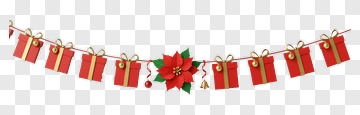 Christmas Garland With Red Gifts And Poinsettia PNG