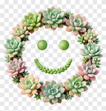 Succulent Wreath With A Smiley Face PNG