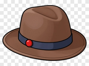 Brown Fedora Hat With Red Button PNG