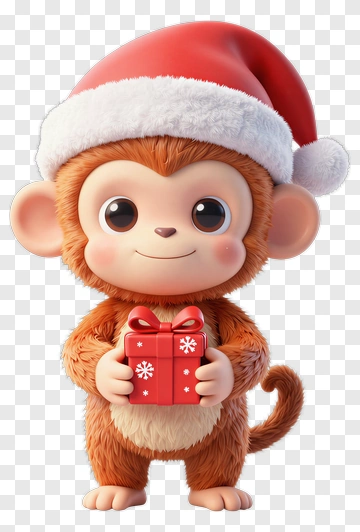 Cartoon Monkey Holding A Christmas Gift PNG