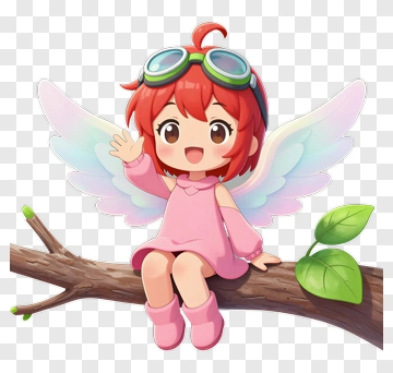 Cartoon Girl Sitting On A Tree Branch PNG