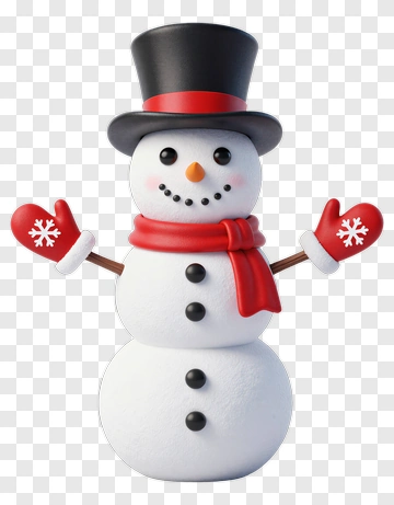 Snowman With Red Scarf And Mittens PNG