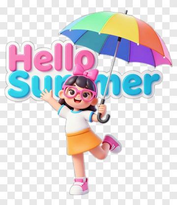 Cartoon Girl Holding A Colorful Umbrella PNG