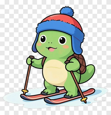 Cartoon Turtle Skiing On Snow PNG