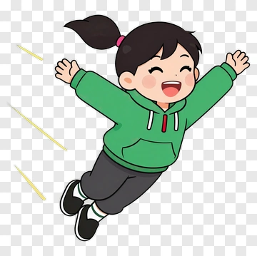 Cartoon Girl Jumping With Joy PNG