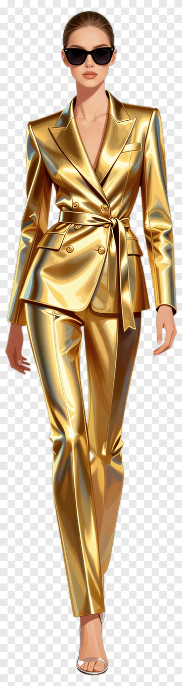 Stylish Woman In A Gold Suit PNG