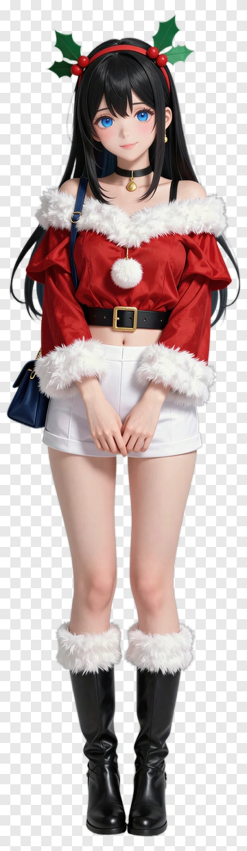Anime Girl In Christmas Outfit With Holly Headband PNG