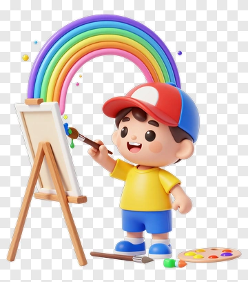 Cartoon Boy Painting A Rainbow PNG