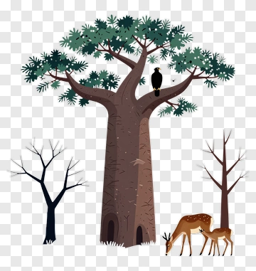 Tree With Deer And Bird PNG