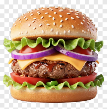 3D Hamburger With Lettuce And Tomato PNG