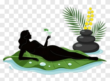Woman Relaxing On A Leaf With A Drink PNG