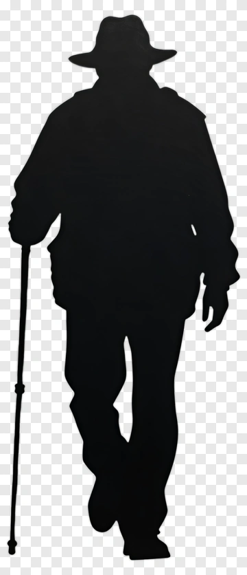Silhouette Of A Man Walking With A Cane PNG