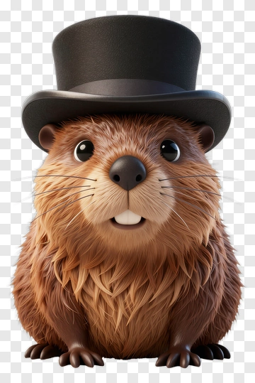 3D Beaver Wearing A Top Hat PNG