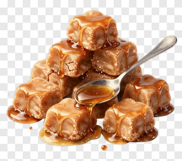 Caramel Candy Pile With Spoon PNG