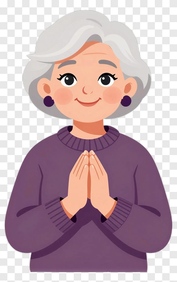 Cartoon Elderly Woman With Hands Together PNG