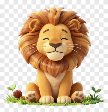 Cartoon Lion Sitting On Grass PNG