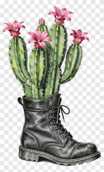Cactus Growing In A Black Boot PNG