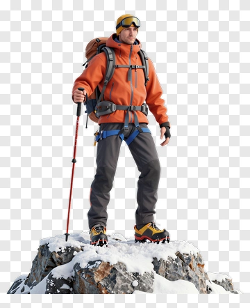 Man Standing On A Mountain Peak In Winter Gear PNG