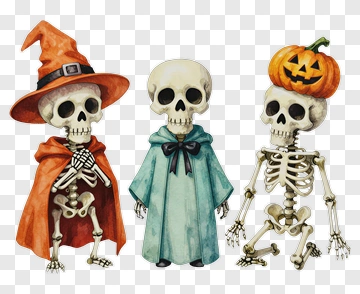 Halloween Skeletons In Costumes PNG