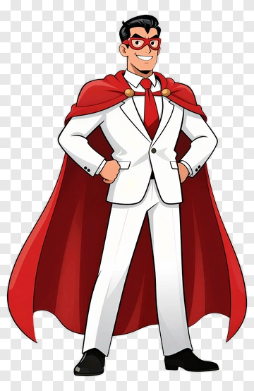 Superhero In A White Suit With Red Cape PNG
