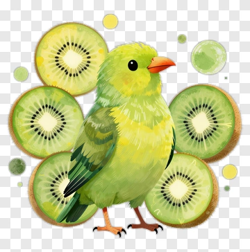 Colorful Bird Surrounded By Kiwi Slices PNG