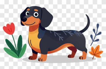 Cartoon Dachshund With Flowers PNG