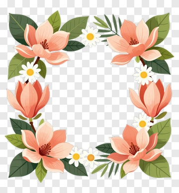 Floral Frame With Pink Flowers And Green Leaves PNG