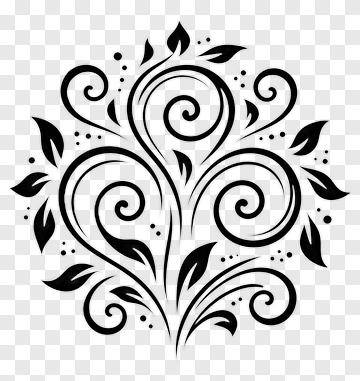 Black Floral Swirl Design PNG