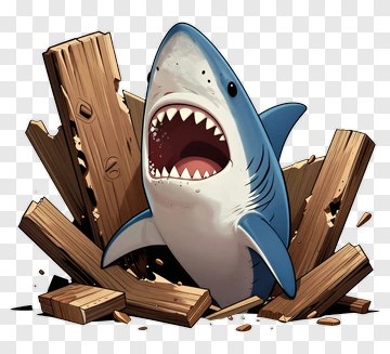 Cartoon Shark Breaking Through Wood PNG