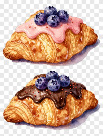 Colorful Croissants With Blueberries And Icing PNG