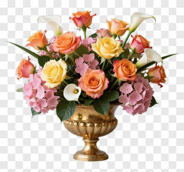 Flower Bouquet In A Gold Vase PNG