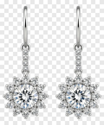 Elegant Silver Flower Earrings With Diamonds PNG